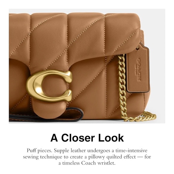 Coach Quilted Pillow Leather Tabby Wristlet w/ Chain Crossbody Bag Brown CP018 - Picture 6 of 12